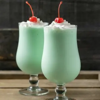 5 Ingredient Mint Shamrock Shake in two tall glasses.
