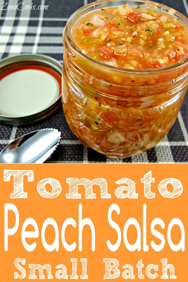 Tomato Peach Salsa in a mason jar.