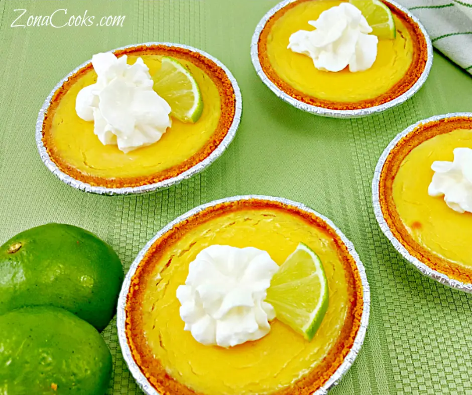6 Ingredient Individual Key Lime Pies in small 4 pie pins.