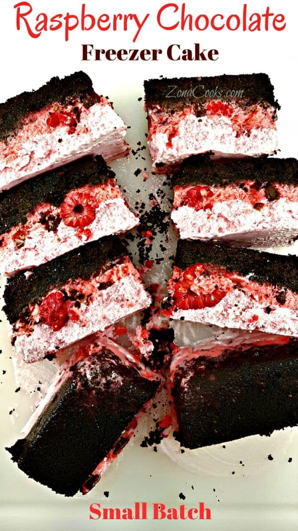 a graphic of Raspberry Chocolate Freezer Cake