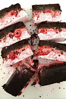8 slices of Frozen Raspberry Chocolate Cake.