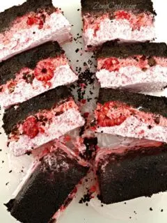 8 slices of Frozen Raspberry Chocolate Cake.