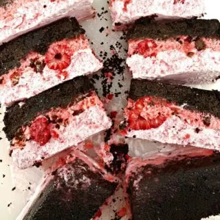 8 slices of Frozen Raspberry Chocolate Cake.