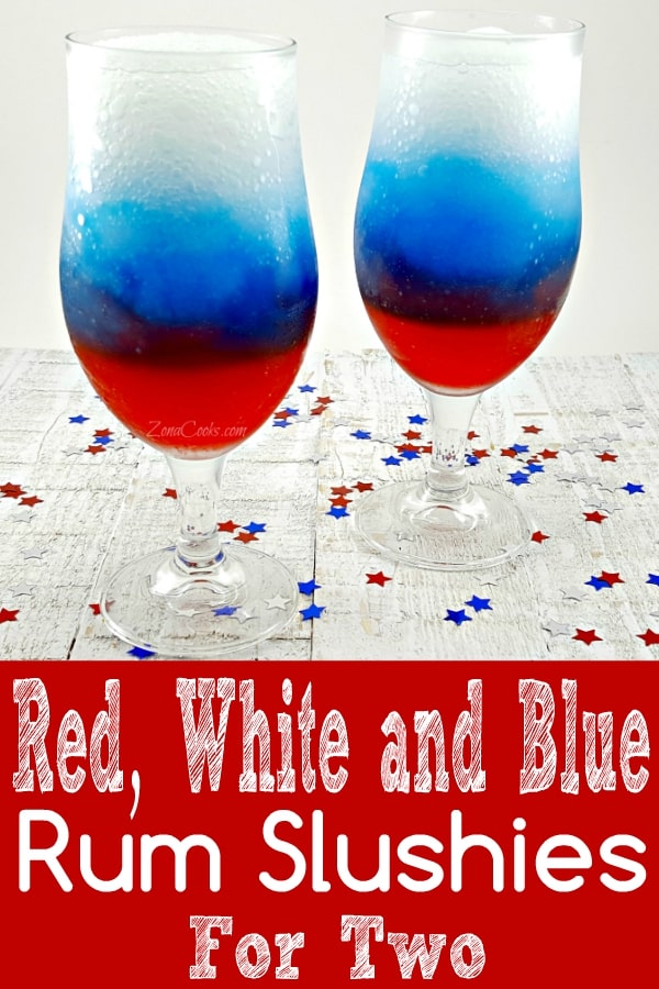a graphic of Red, White and Blue Rum Slush for Two