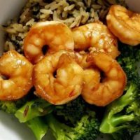 Honey Garlic Shrimp in a bowl with broccoli and rice.