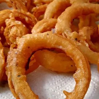 Old Fashioned Onion Rings on paper towel.