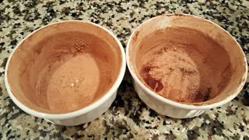 Chocolate Peanut Butter Lava Cakes Recipe for Two - dust ramekins