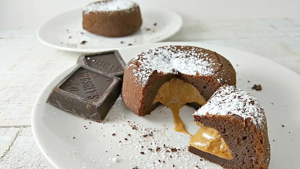 Chocolate Peanut Butter Lava Cakes on white plates