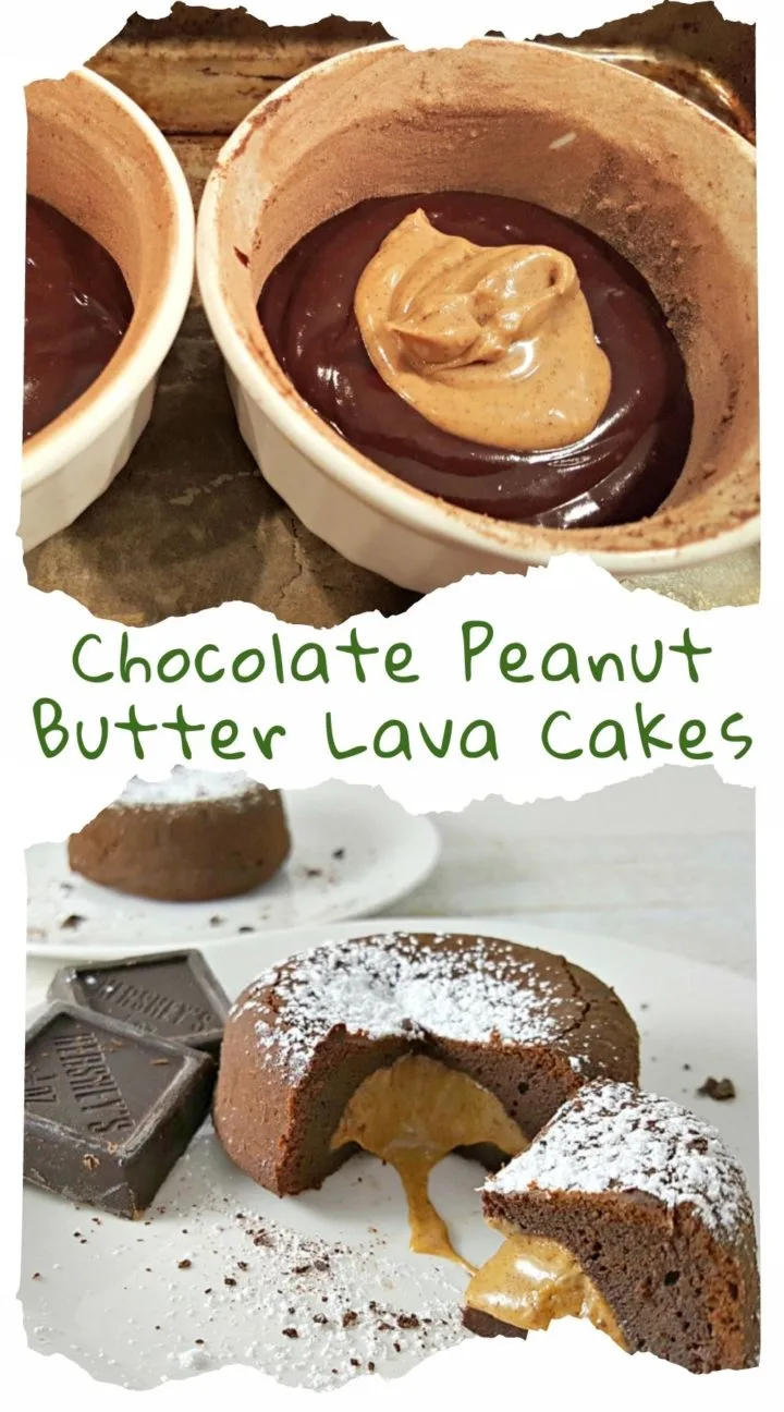 Chocolate Peanut Butter Lava Cakes on two plates.