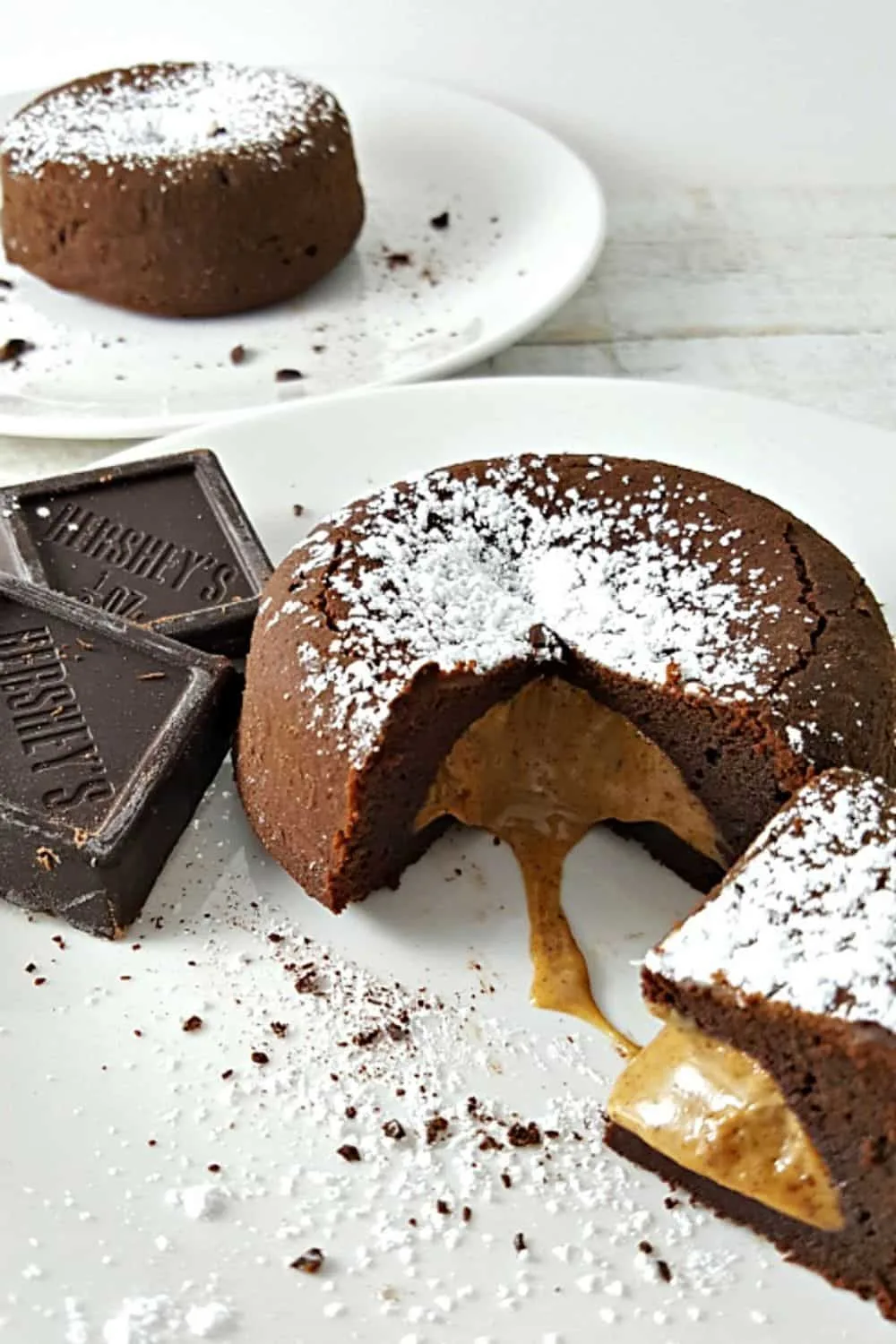 Chocolate Peanut Butter Lava Cakes on plates.