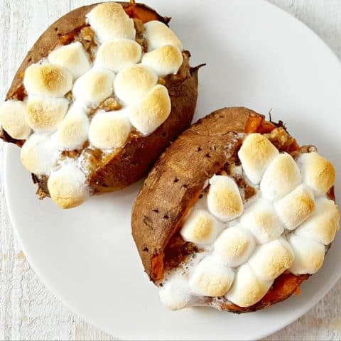Stuffed Sweet Potatoes with Pecan Marshmallow Streusel • Zona Cooks