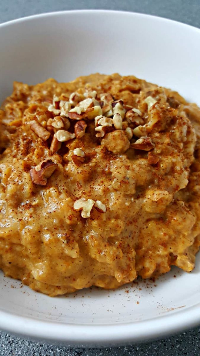 Crockpot Pumpkin Oatmeal in a bowl.
