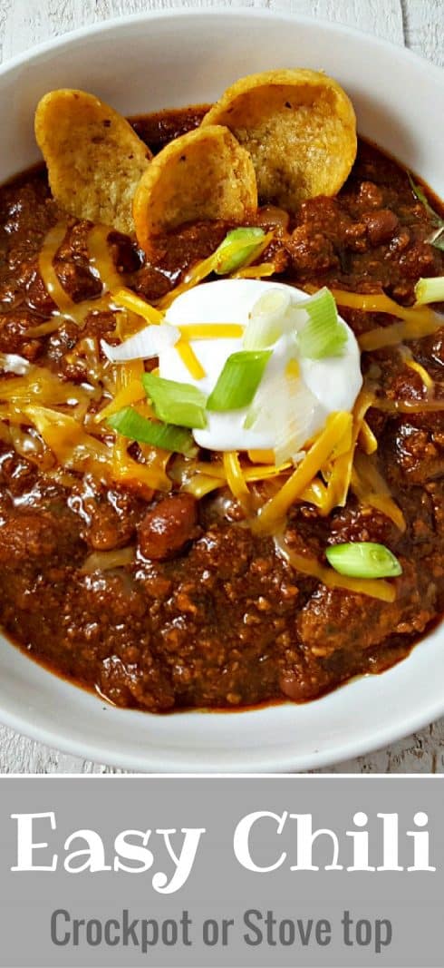 Easy Crockpot Chili Recipe for Two in a bowl.