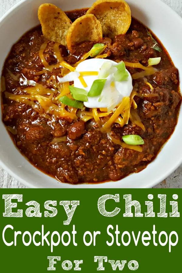 Easy Crockpot Chili Recipe for Two in a bowl.