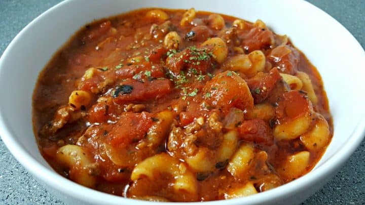 One Pot American Goulash in a bowl.