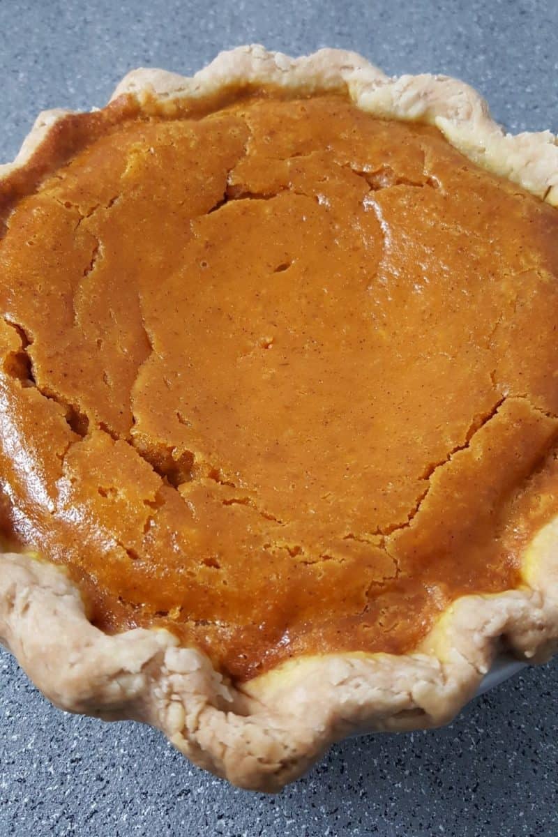 a small Pumpkin Pie in a small pie pan.