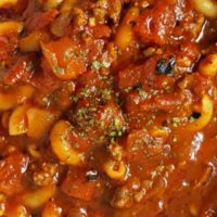 a bowl filled with One Pot American Goulash.