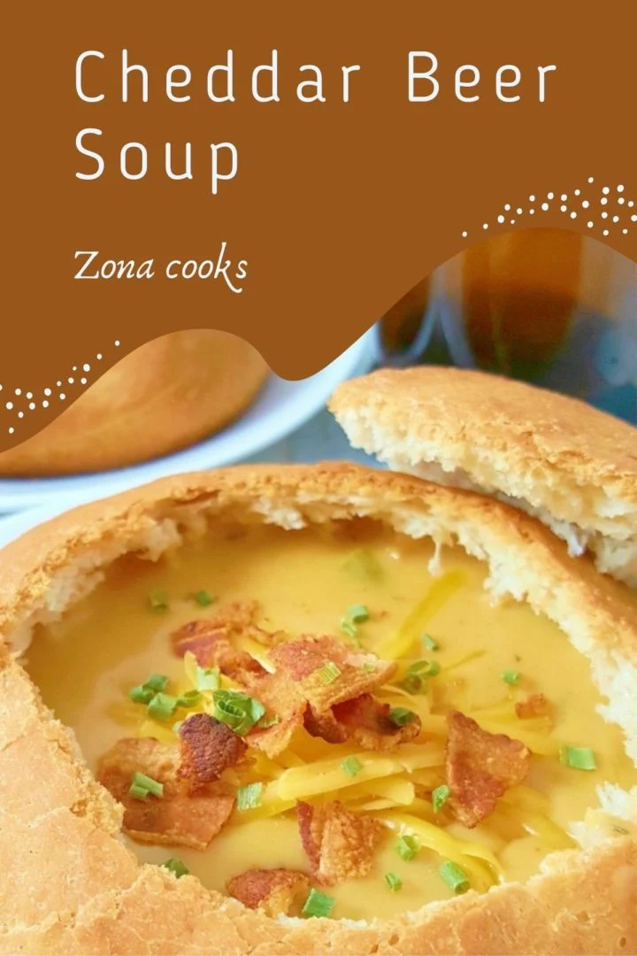 Wisconsin beer cheese soup in a bread bowl.