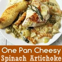 One Pan Cheesy Spinach Artichoke Chicken Pasta Dinner for Two • Zona Cooks
