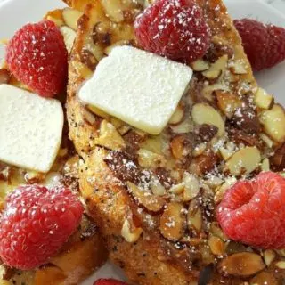 Almond Raspberry French Toast on a plate.