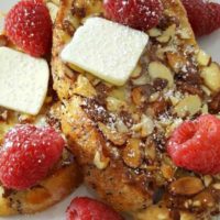 Almond Raspberry French Toast on a plate.