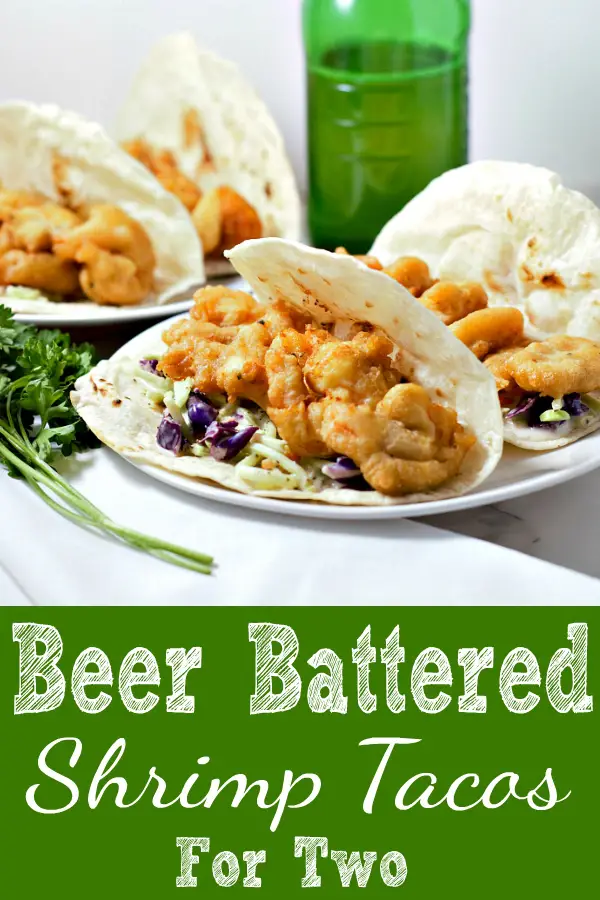 Beer Battered Shrimp Tacos on a plate.