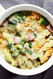 Cheesy Ham Broccoli Bake in a casserole dish.