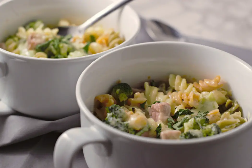 Creamy Broccoli Pasta Bake casseroles in individual dishes.