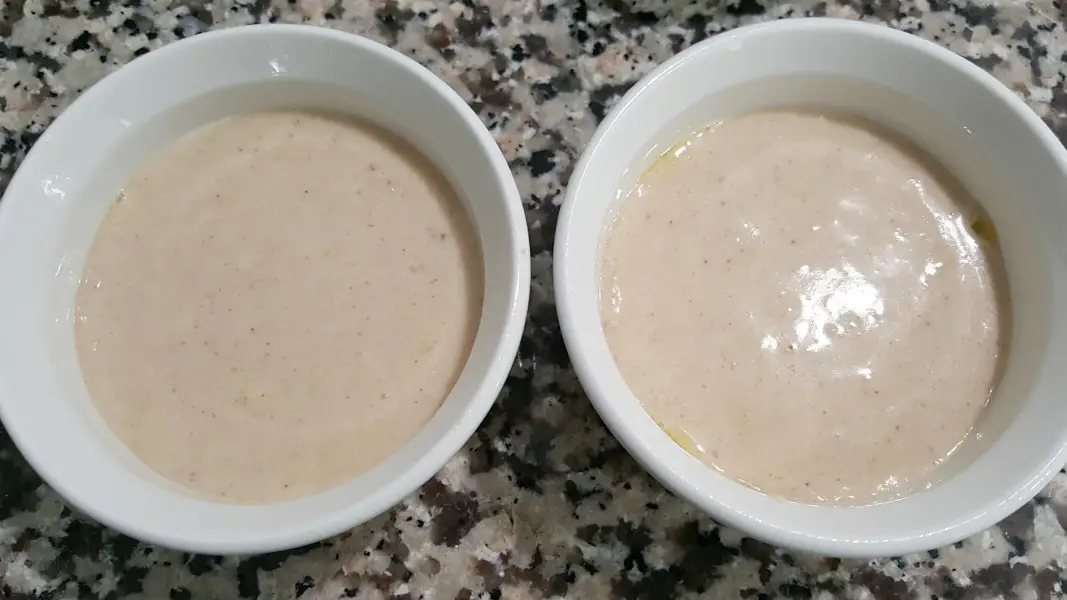 Individual Small Cakes batter in two ramekins.