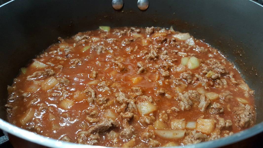 Sloppy Joes with Brown Sugar cooking in a pan.