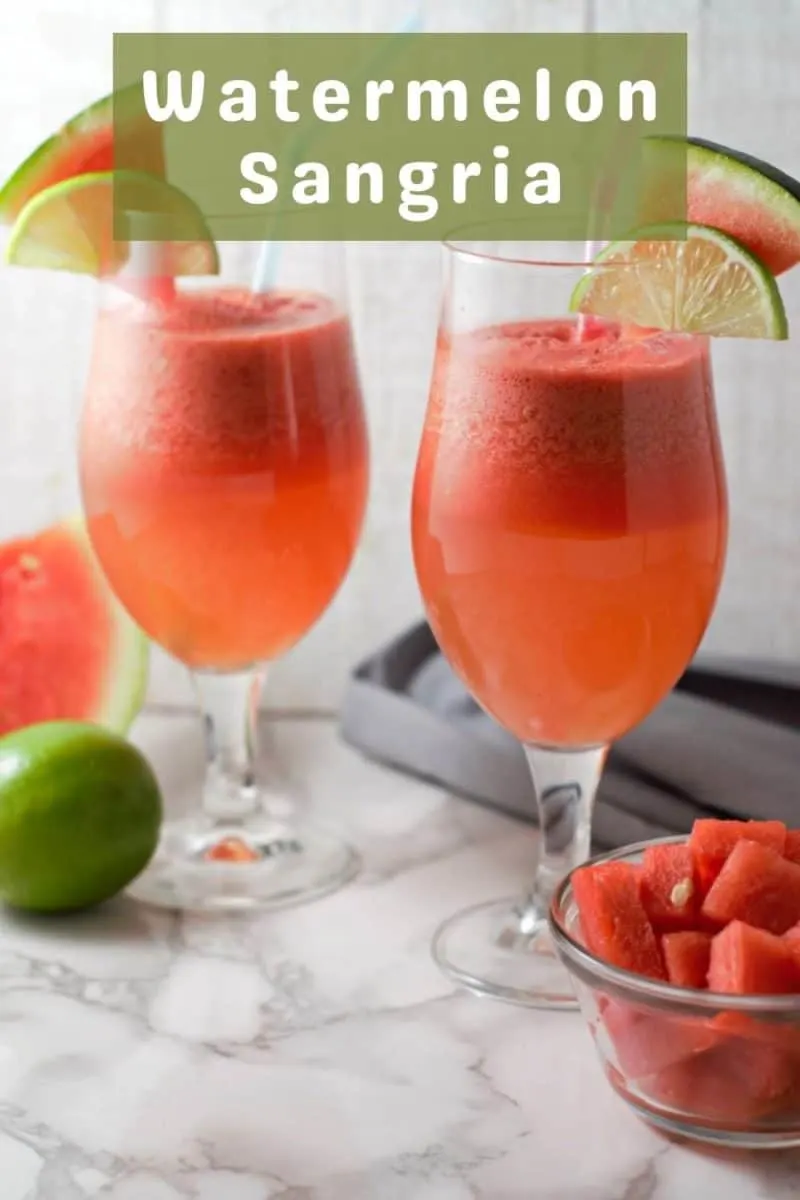 two glasses filled with Sangria with Watermelon.