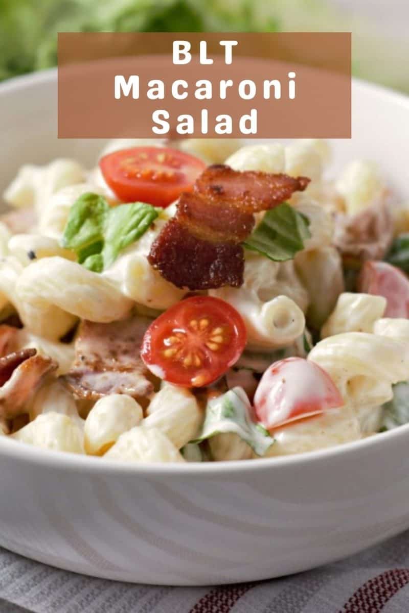 a bowl filled with Bacon Pasta Salad.