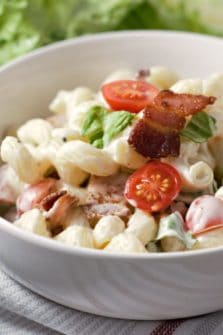 BLT Macaroni Salad in a bowl.