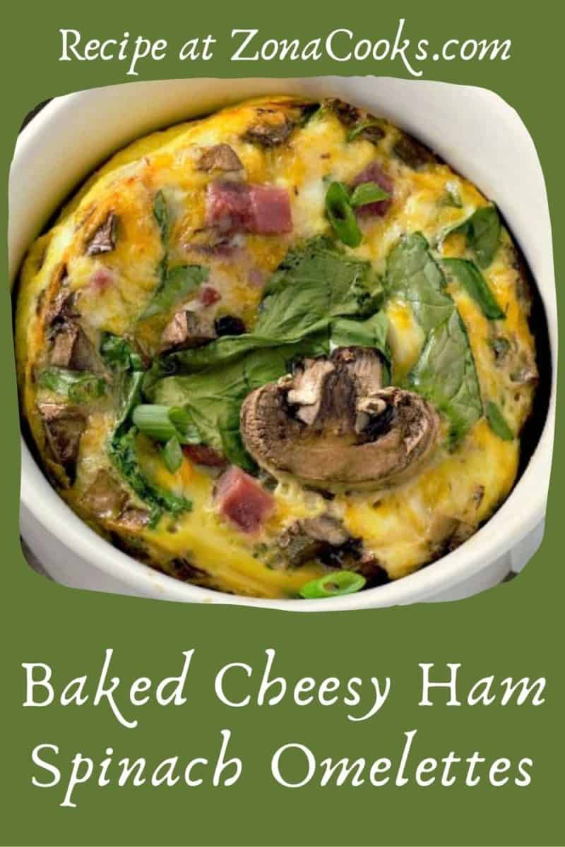 a baking dish filled with Baked Cheesy Ham Spinach Omelet.