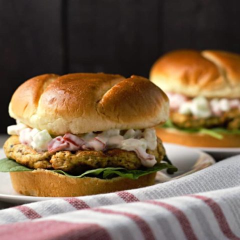 Salmon Burgers with Ranch Cucumber Sauce