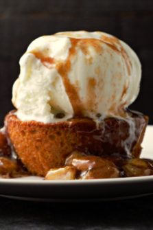 Caramelized Bananas Peanut Butter Cookie and Ice Cream on a plate.