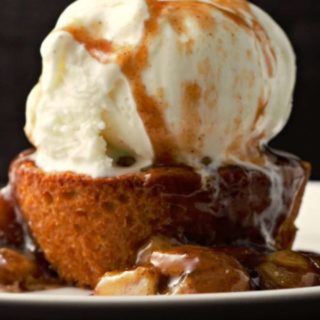 Caramelized Bananas Peanut Butter Cookie and Ice Cream on a plate.