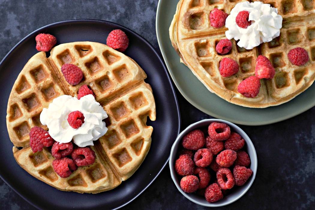 easy Classic Fluffy Belgian Waffles for two on two plates