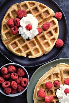 Belgian Waffles on two plates.