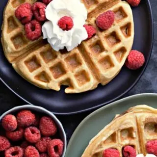 Belgian Waffles on two plates.