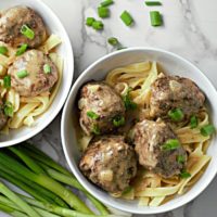 Homemade Swedish Meatballs with Egg noodles Recipe for Two with green onion