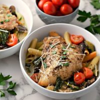 Slow Cooker Garlic Tuscan Chicken and Penne serves 2