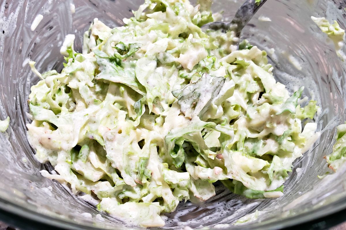 shredded lettuce mixed with creamy mayo and sugar mixture.