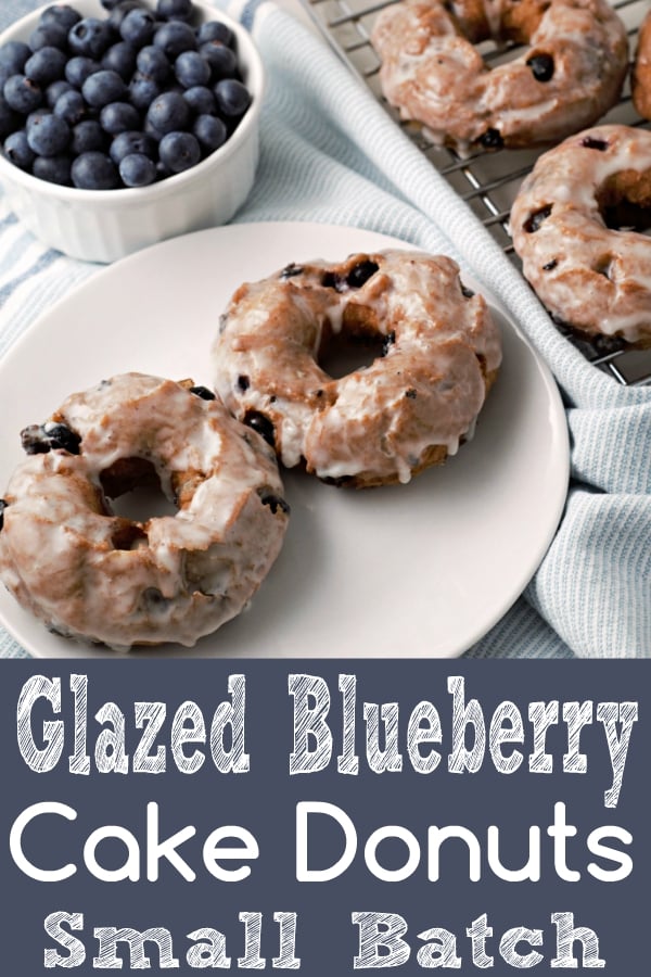 a graphic of old fashioned Glazed Blueberry Cake Donuts Small Batch Recipe for Two