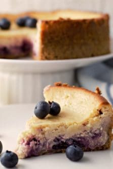 Lemon Blueberry Cheesecake on a plate.
