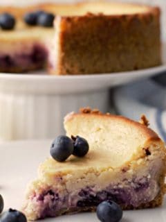 Lemon Blueberry Cheesecake on a plate.