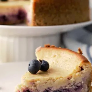 Lemon Blueberry Cheesecake on a plate.