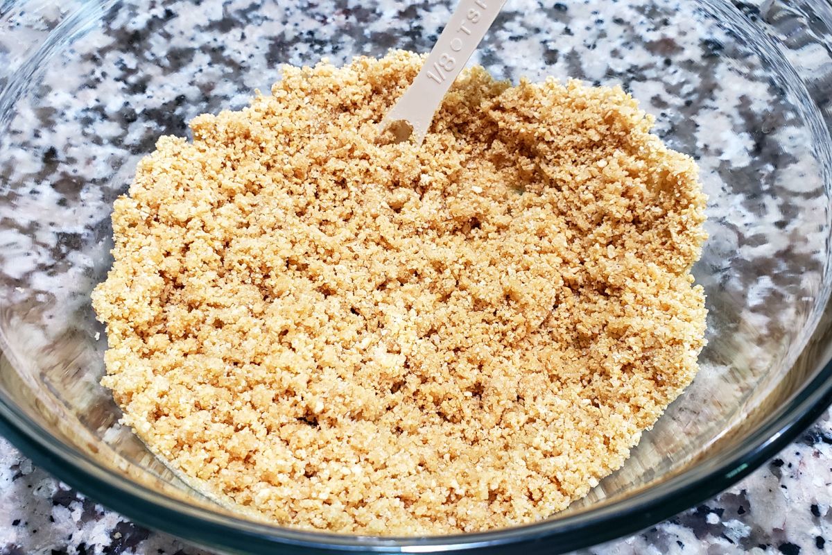 graham cracker crumb mixture in a bowl.