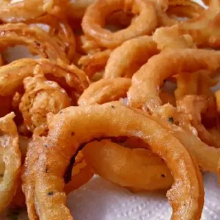 Old Fashioned Onion Rings on paper towel.