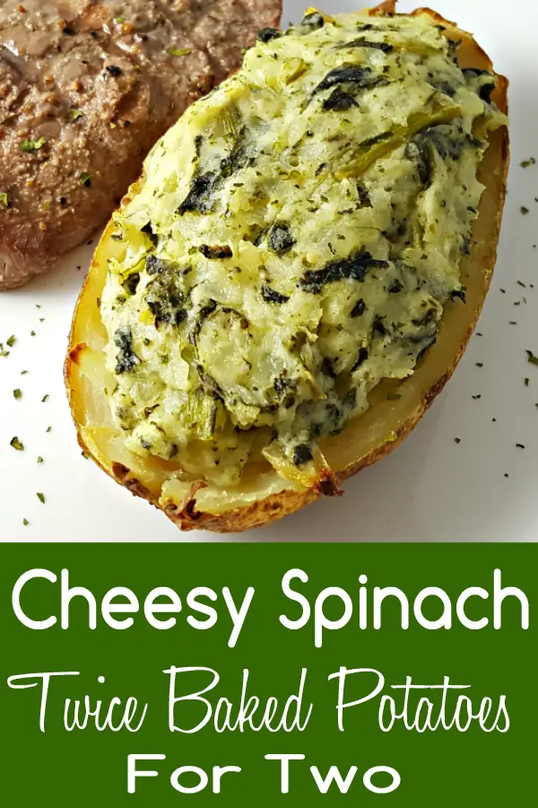 Cheesy Spinach Twice Baked Potatoes on a plate.